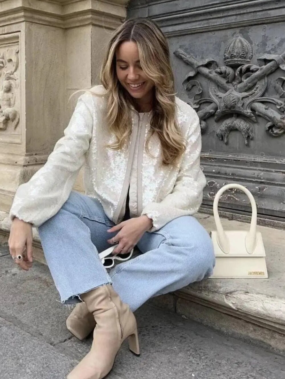 NWT Champagne Sequin Bomber Jacket